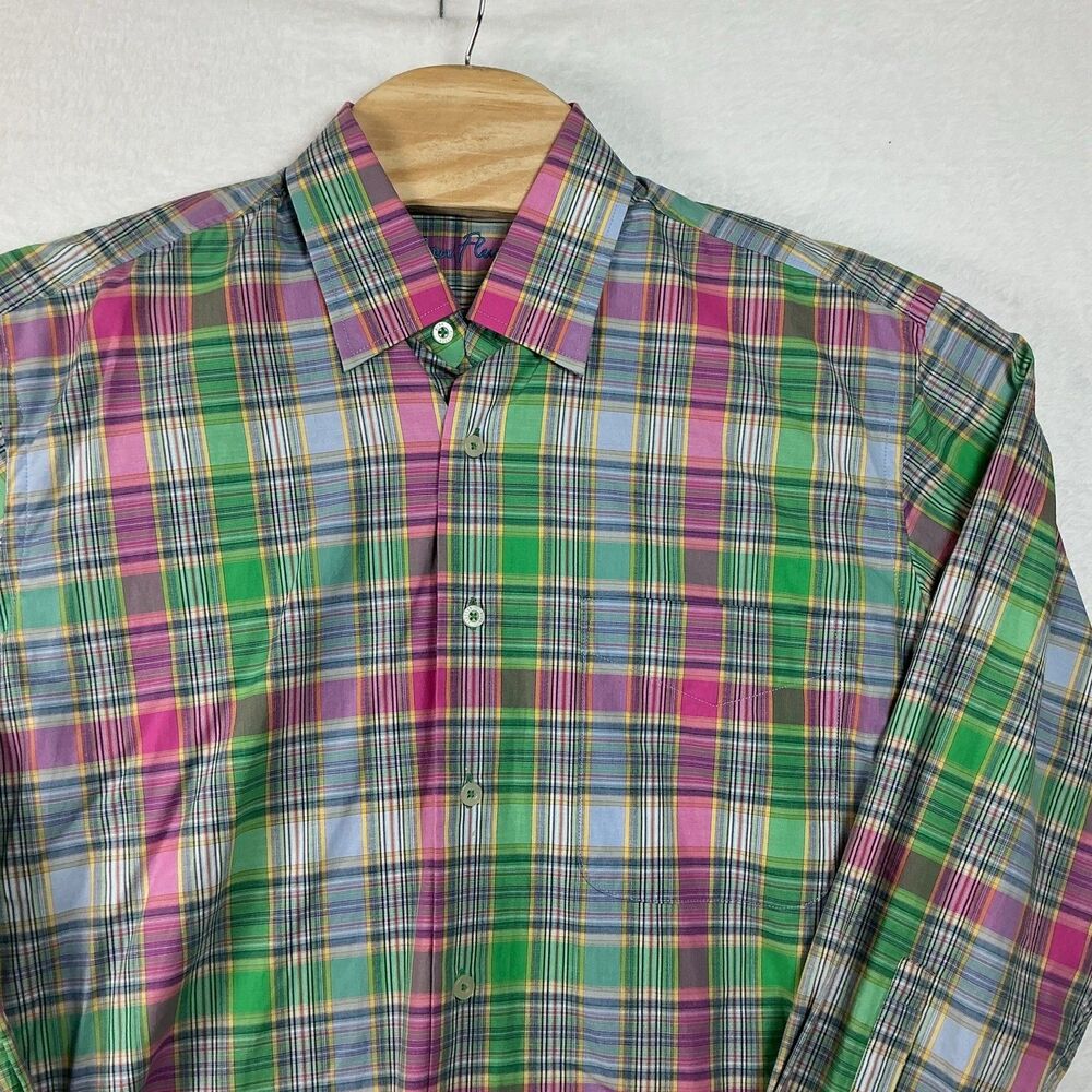ALAN FLUSSER Mens Medium Spring Summer Plaid Button Down Shirt RN 97939